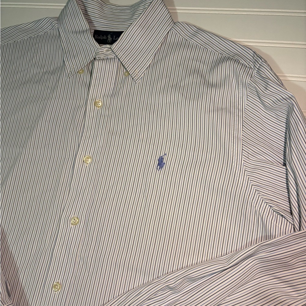 Ralph Lauren Men's Pinstripe Shirt - Blue and White